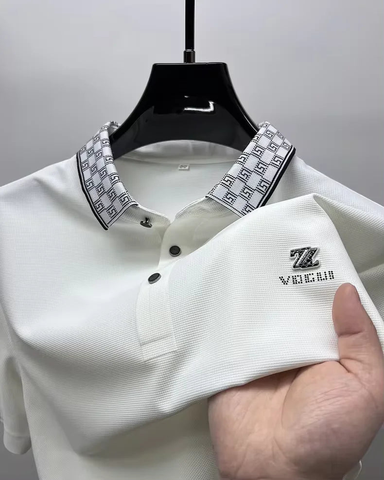 Monogram Collar Casual Men's Polo Shirt