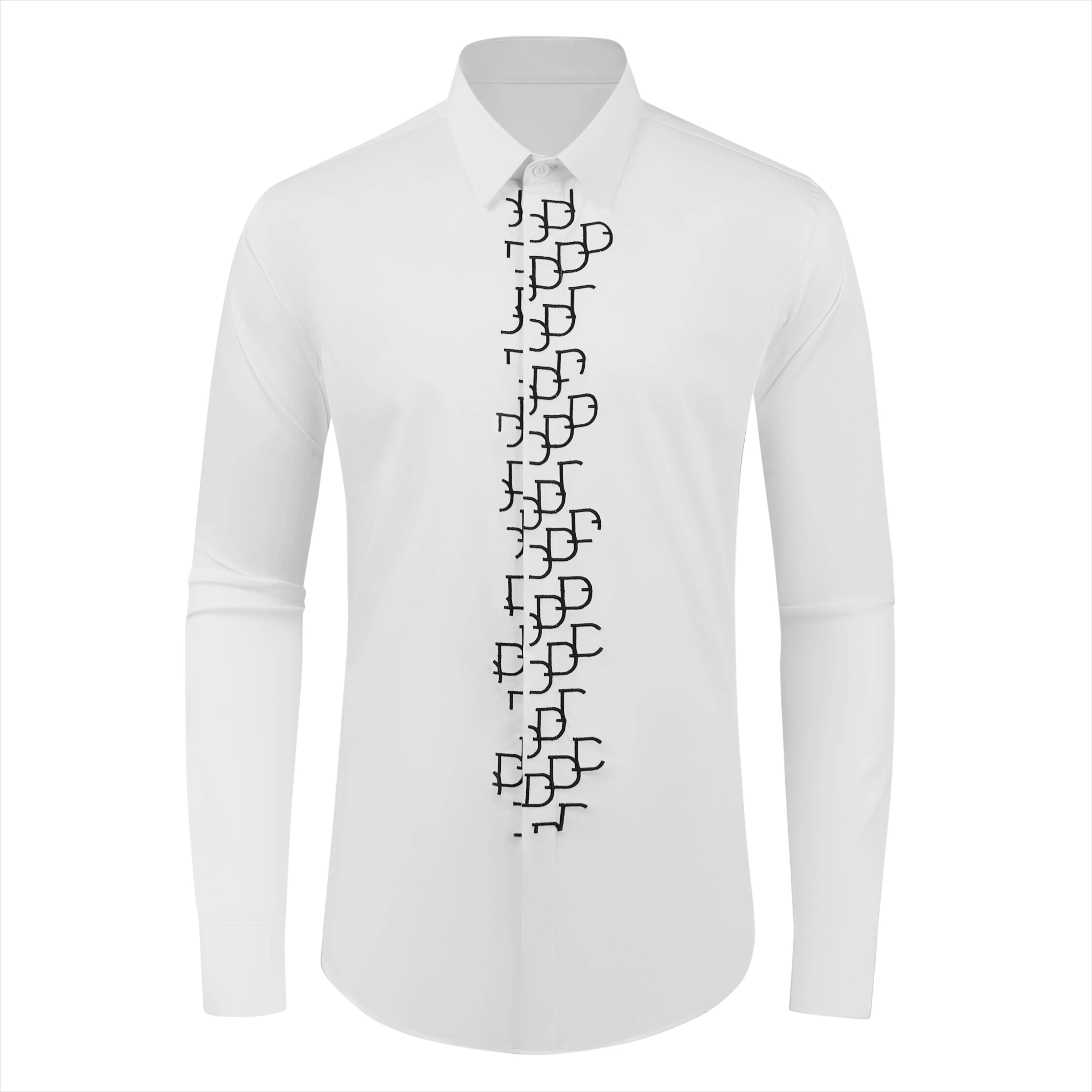 Letter Embroidered Long-Sleeved Shirt