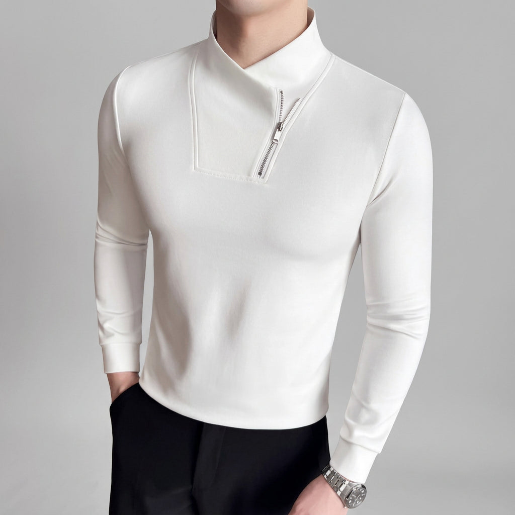 Half Zipper Mock Neck Solid T-Shirt