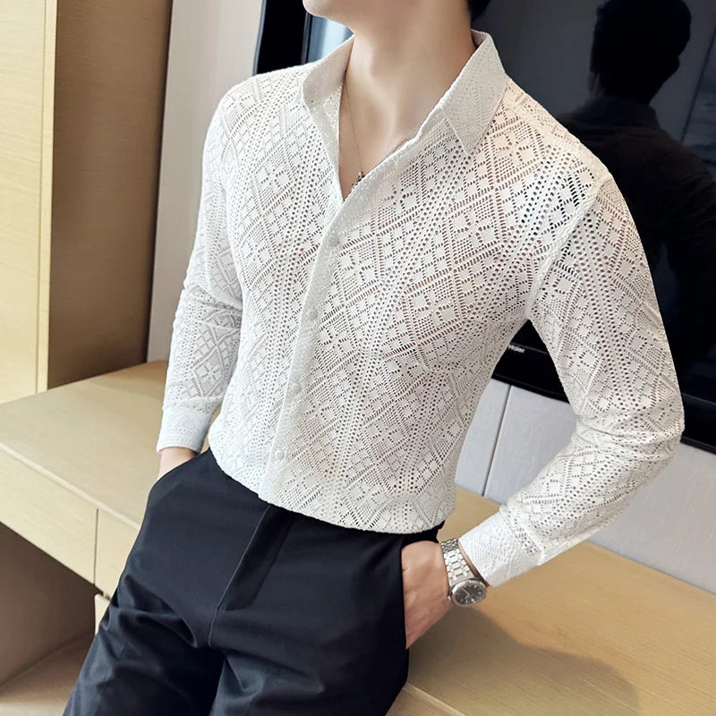 Jacquard Lace Long Sleeved Slim-Fit Shirt