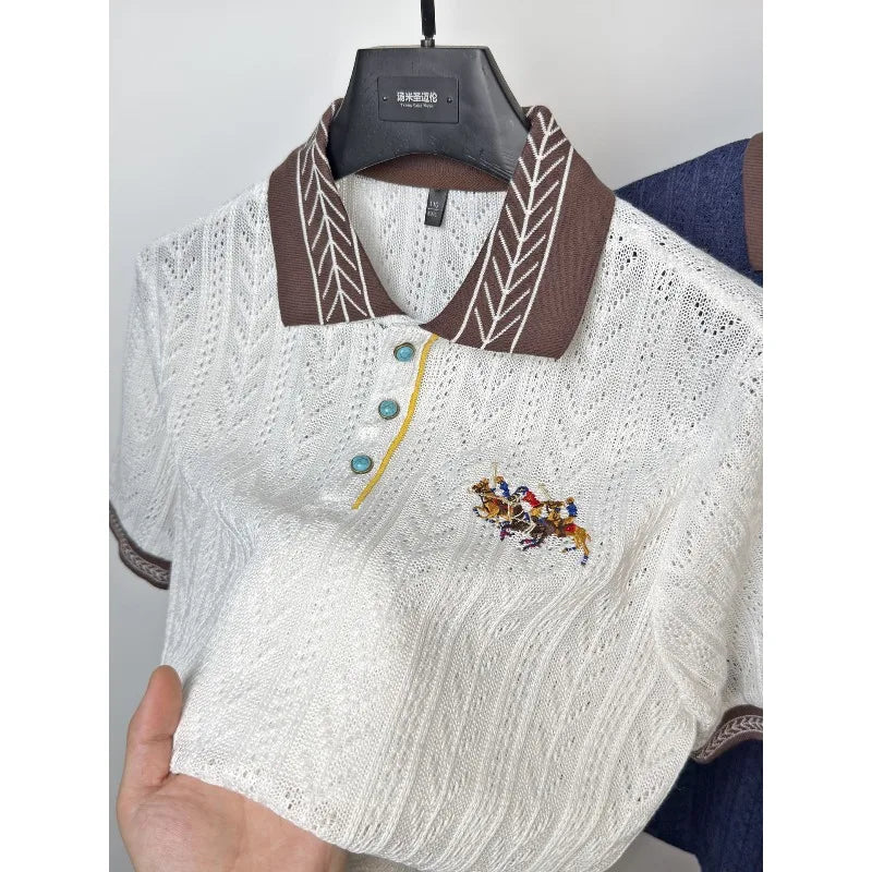 Embroidery Jacquard Knitted Polo Shirt