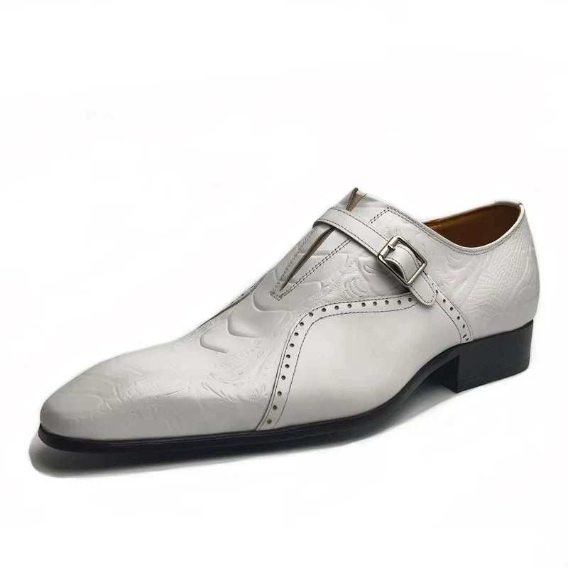 Embossed Leather Buckle Oxford Shoes