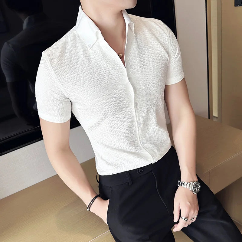 Textured Short Sleeve Button Shirt