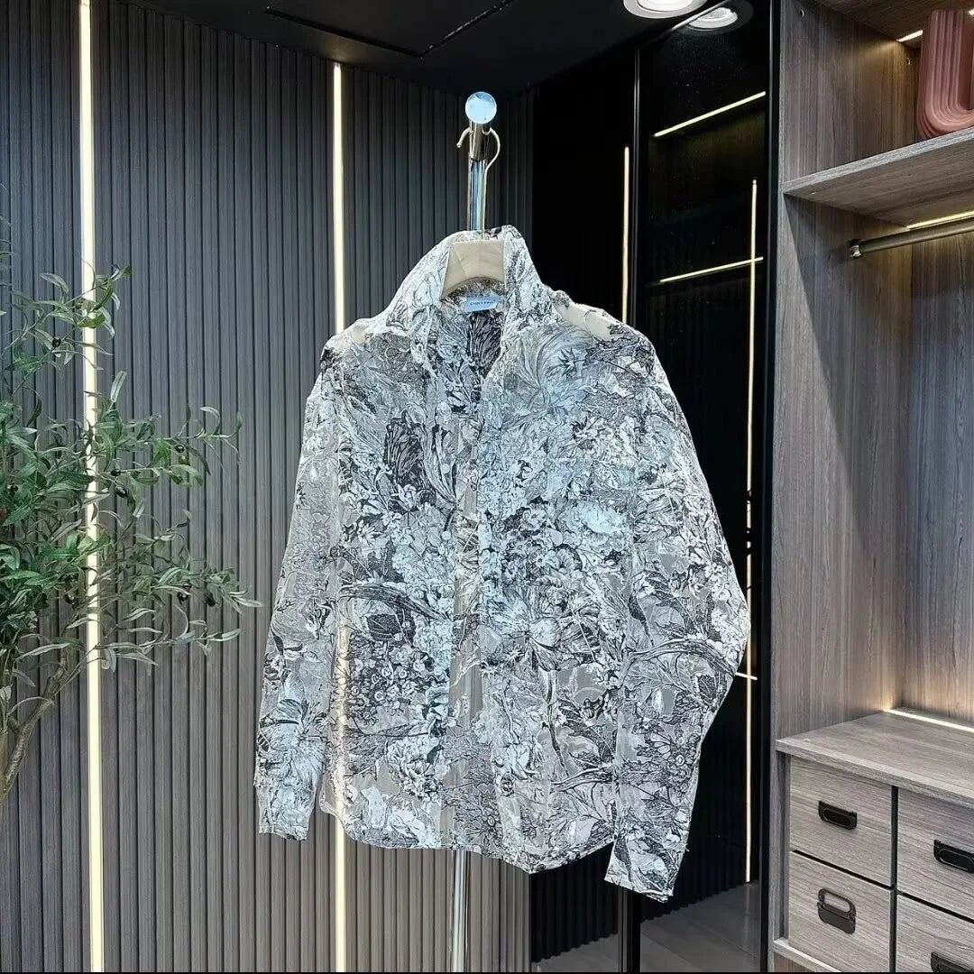 Floral Mesh Thin See Through Long Sleeve Shirt
