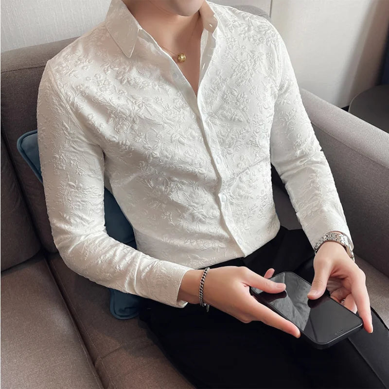 Floral Jacquard Slim Fit Fashion Shirt