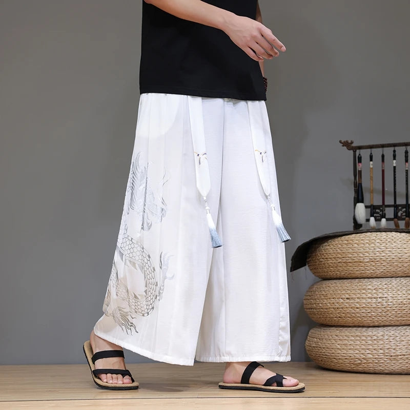 Dragon Printing Loose Wide Leg Pants