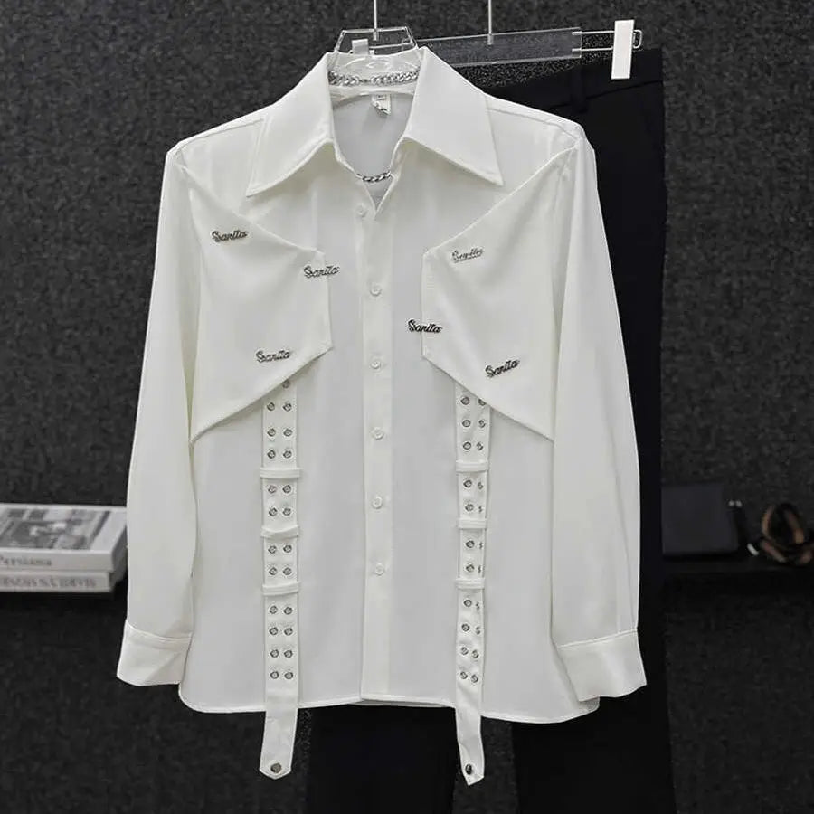 Appliques Spliced Button Solid Shirt
