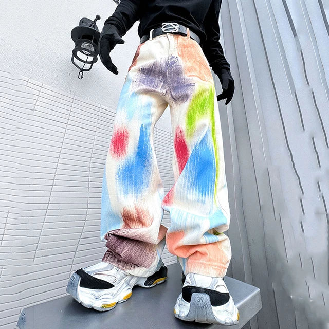 Colorful Coloured Drawing Print Jeans