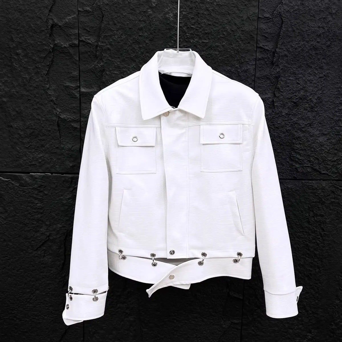 Niche Faux Leather Turn-Down Collar Jacket