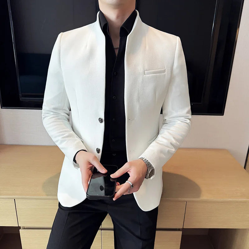 New Waffle Stand-Up Collar Men Blazer