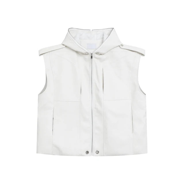 PU Leather Solid Zipper Vest