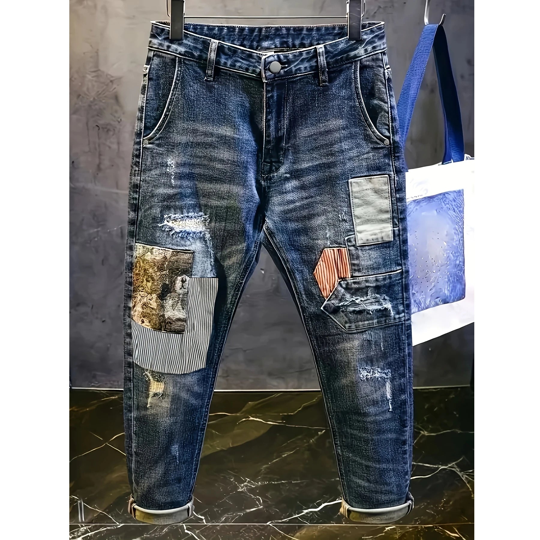 Retro Spliced Patch Men's Jeans