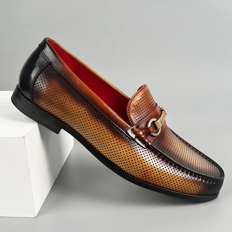 Perforated Leather with Metal Accent Loafers
