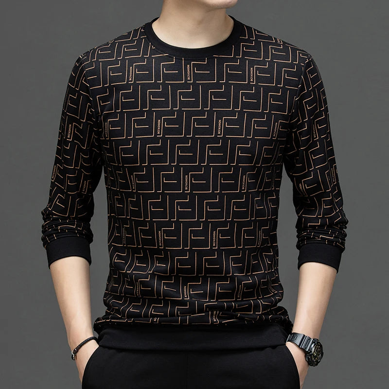 Geometric Letter Printed O-Neck Sweater