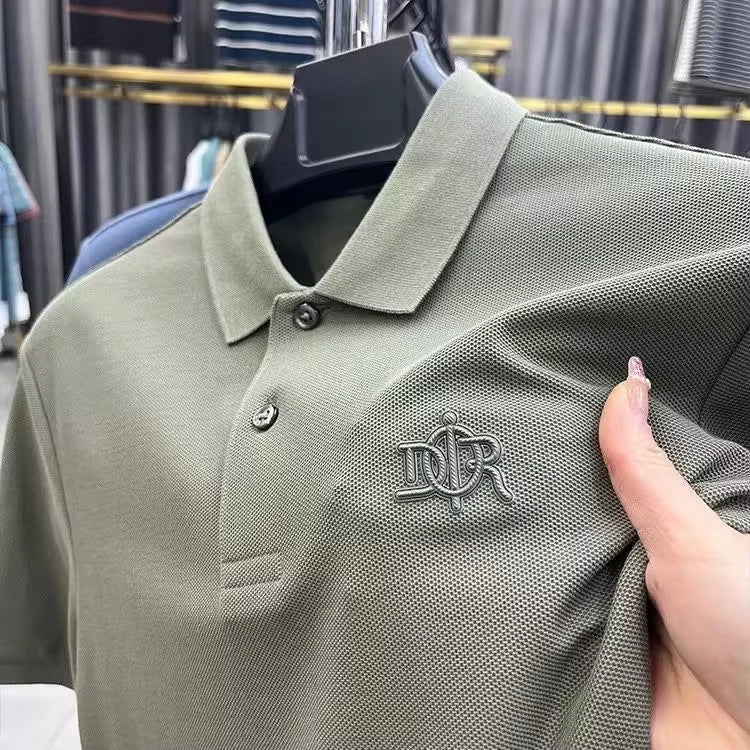 Letter Embossed Casual Polo Shirt