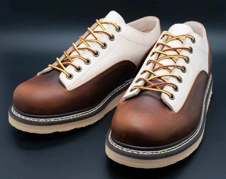 Cow Leather With Canvas Lace-Up Shoes