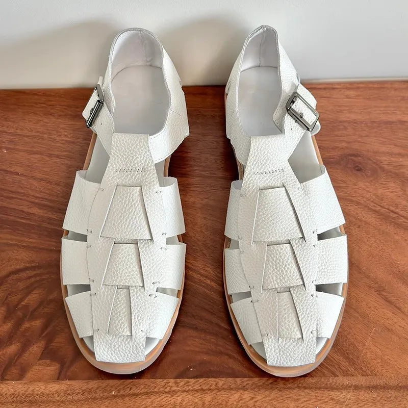 Buckle Solid Close-Toe Weave Sandals