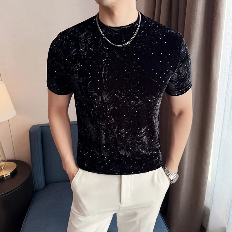 Fashion Fold Design Velvet T-Shirt