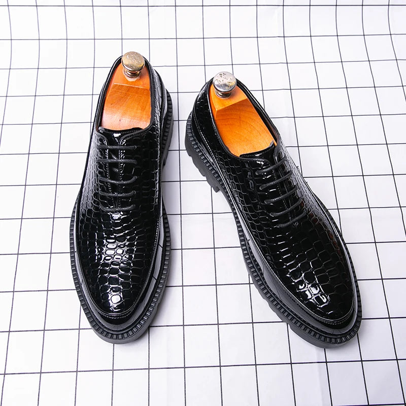 Luxury Crocodile Pattern Platform Oxford Shoes
