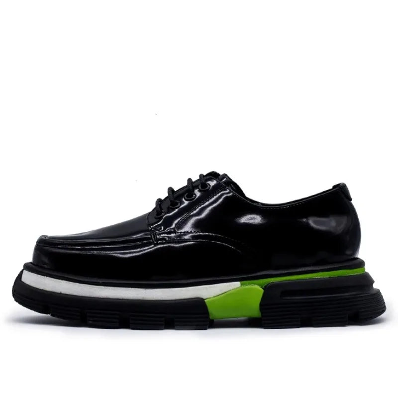 Black Green Thick Sole Leather Sneakers