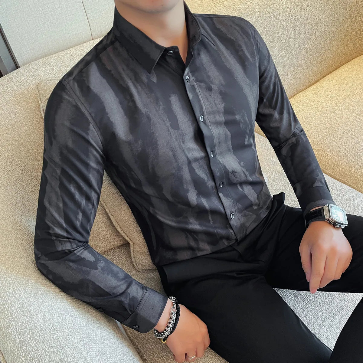 Tie Dye Striped Long Sleeve Shirt