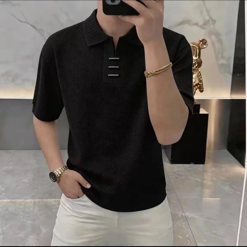 Sleek Knit Detail Polo Shirt