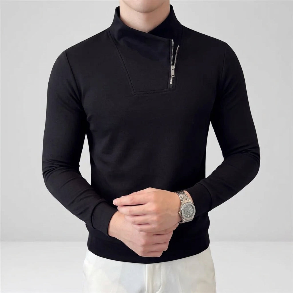 Half Zipper Mock Neck Solid T-Shirt