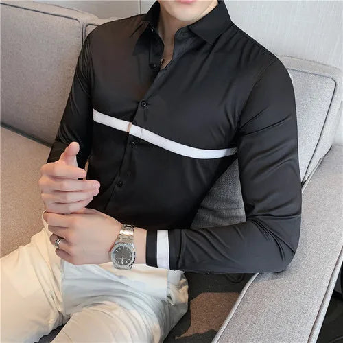 Ribbon Decor Slim-Fit Long Sleeve Shirt