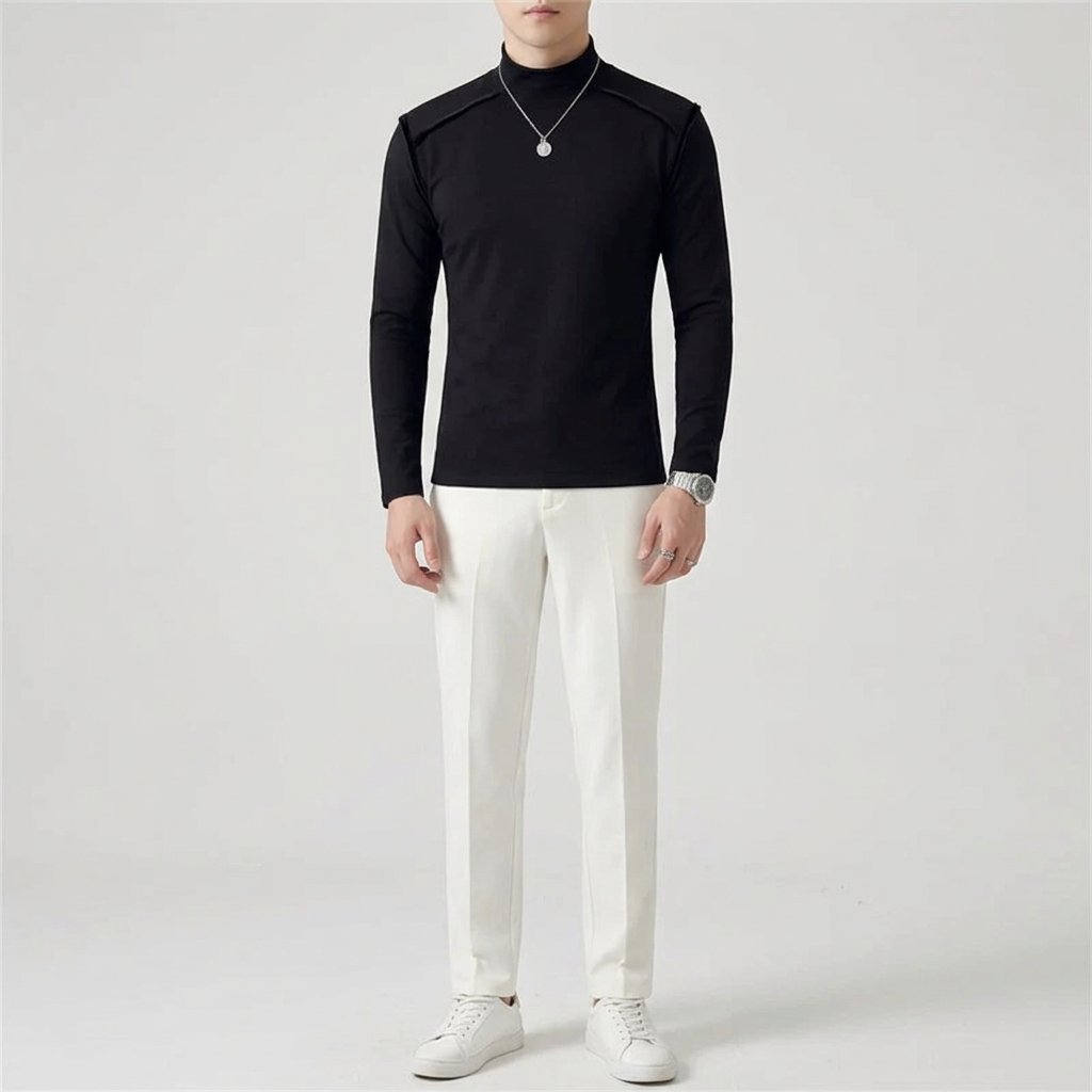 Black Stripe Outside Stitched Fitted T-Shirts