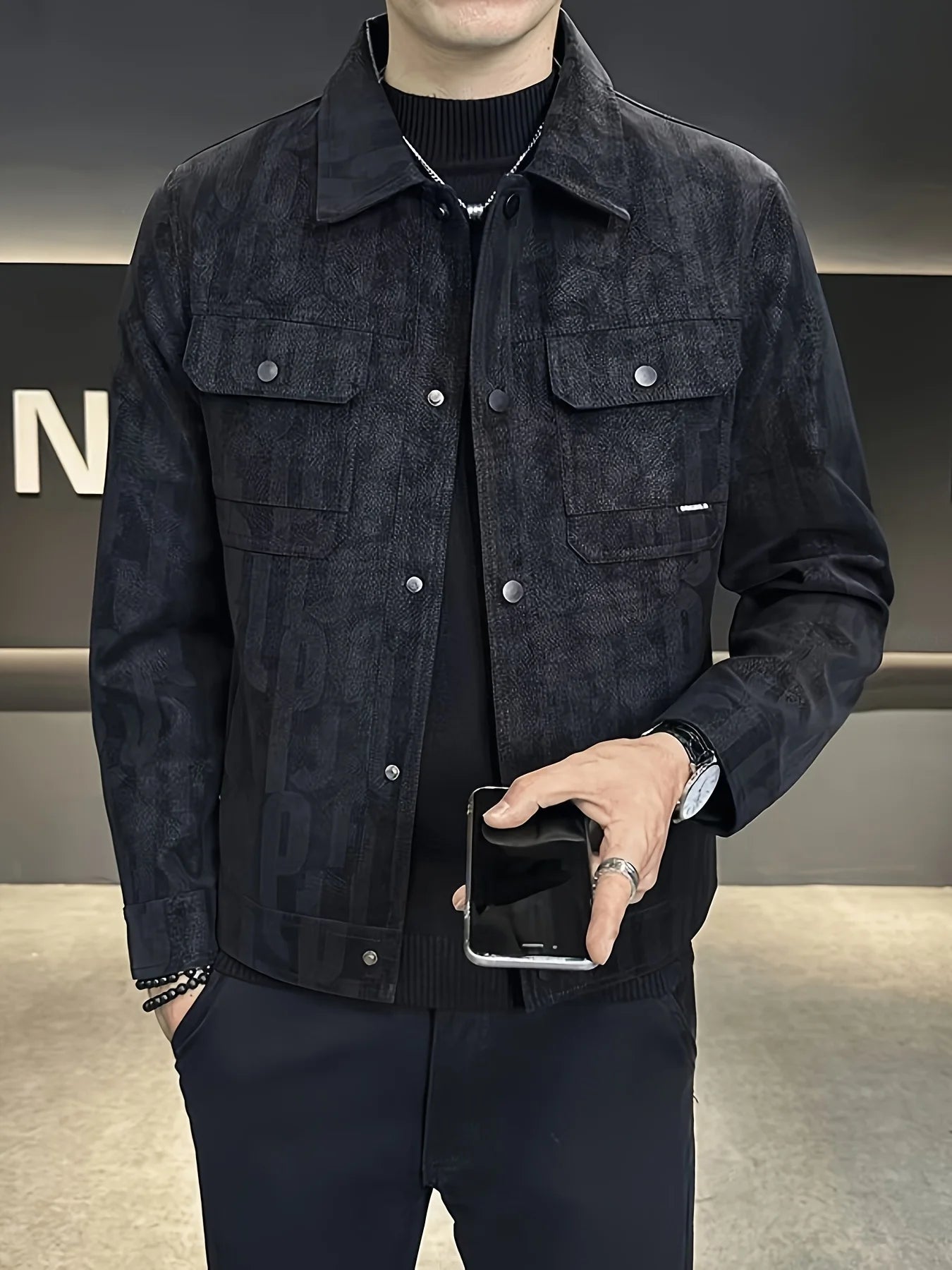 Letter Printed Design Button-Up Jacket