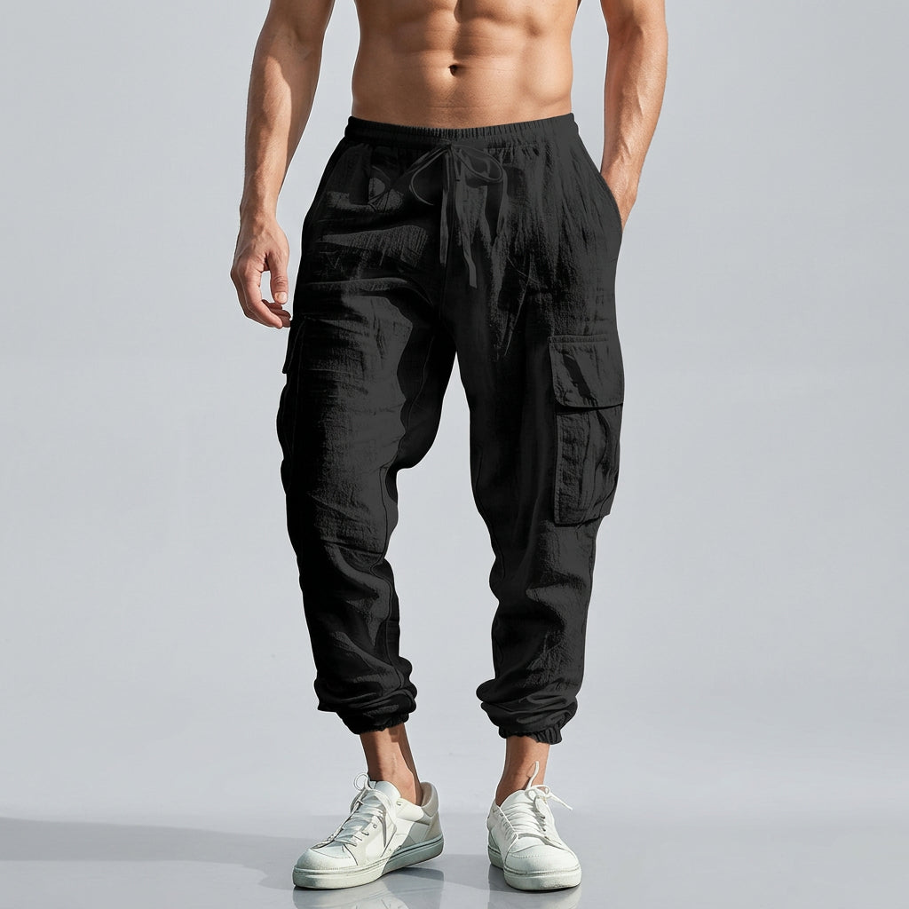 Solid Loose Drawstring Multi-Pocket Jogger Pants