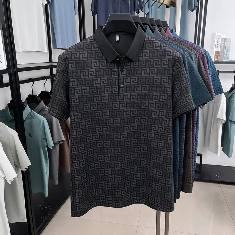 Geometric Pattern Anti-Wrinkle Polo Shirt