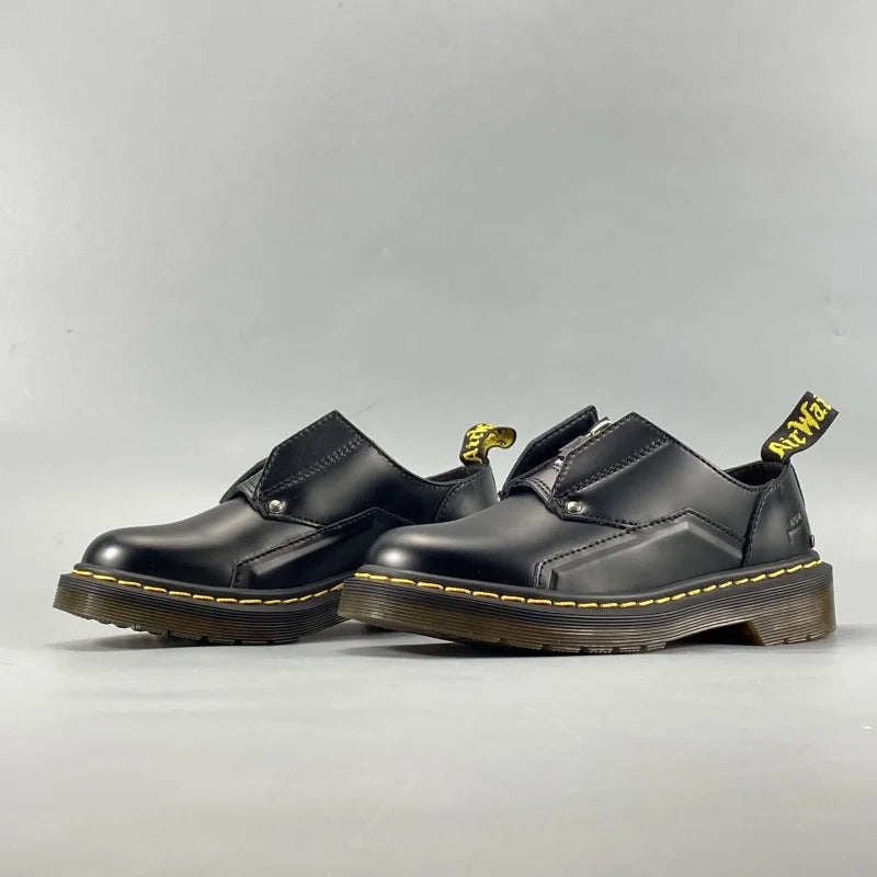 Classic Black Leather Zip Derby Shoes