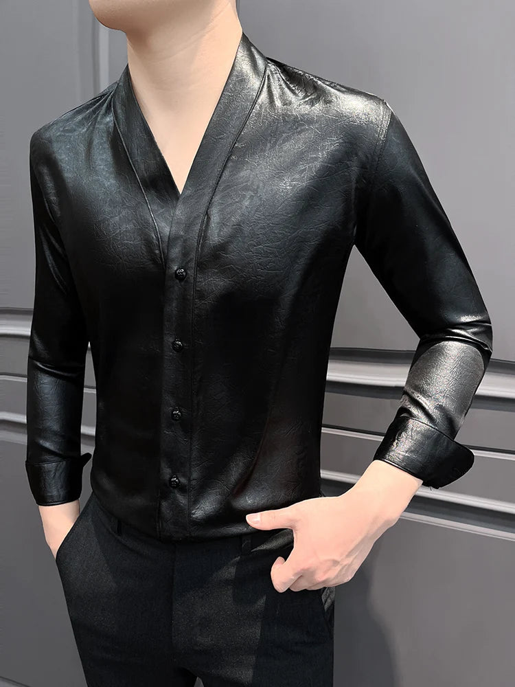 Slim Fit V-Neck Long Sleeve Shirt
