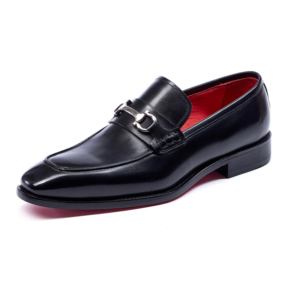 Metal Appliques Cowhide Leather Loafers