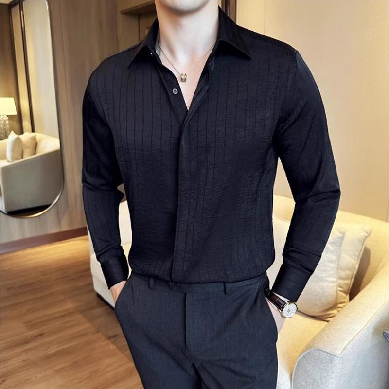 Elegant Slim-Fit Striped Long Sleeved Shirt
