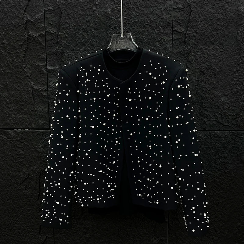 Short Style Beaded Black Jacket