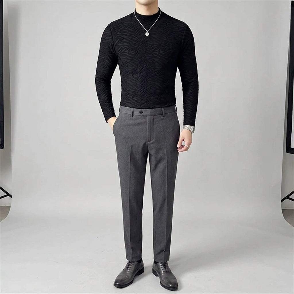 Solid Long Sleeve Embossed Fitted T-Shirts