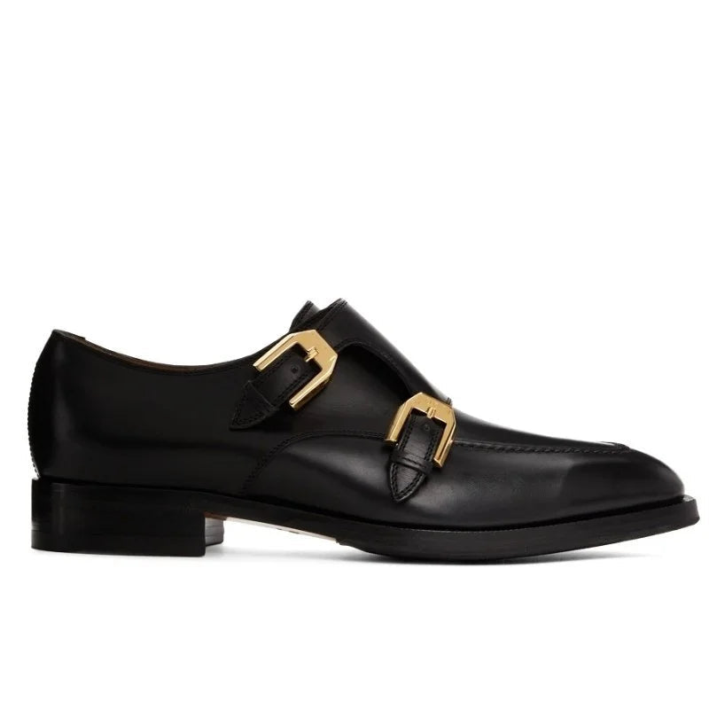Black Metal Buckle Monk Loafers