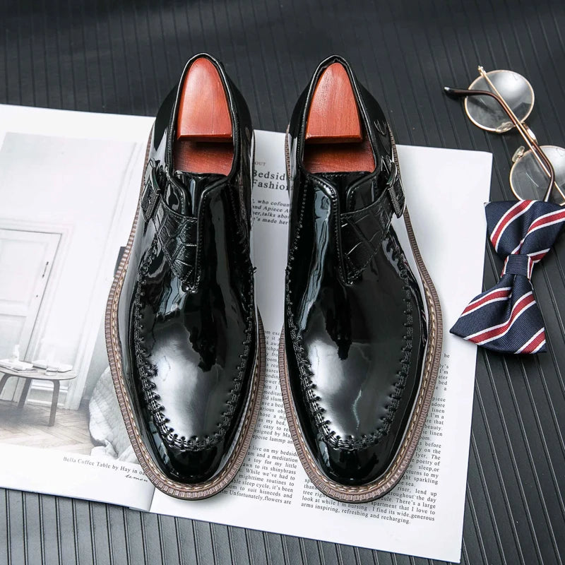 Crocodile Embossed Monk Buckle Loafers