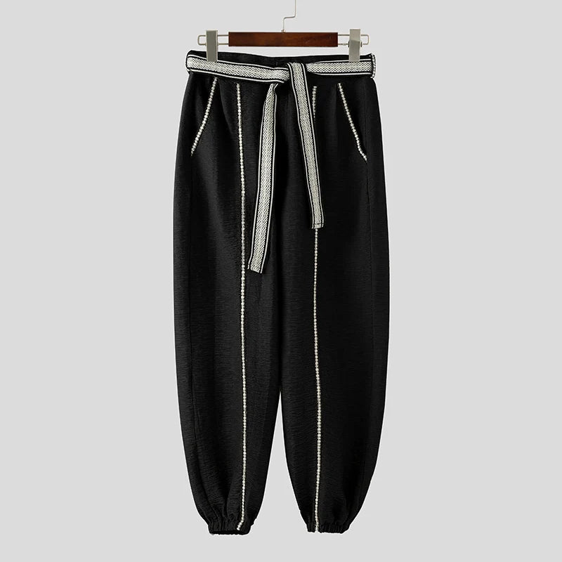 Patchwork Lace Up Casual Joggers Pants