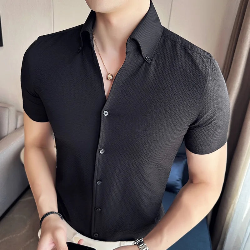 Textured Short Sleeve Button Shirt
