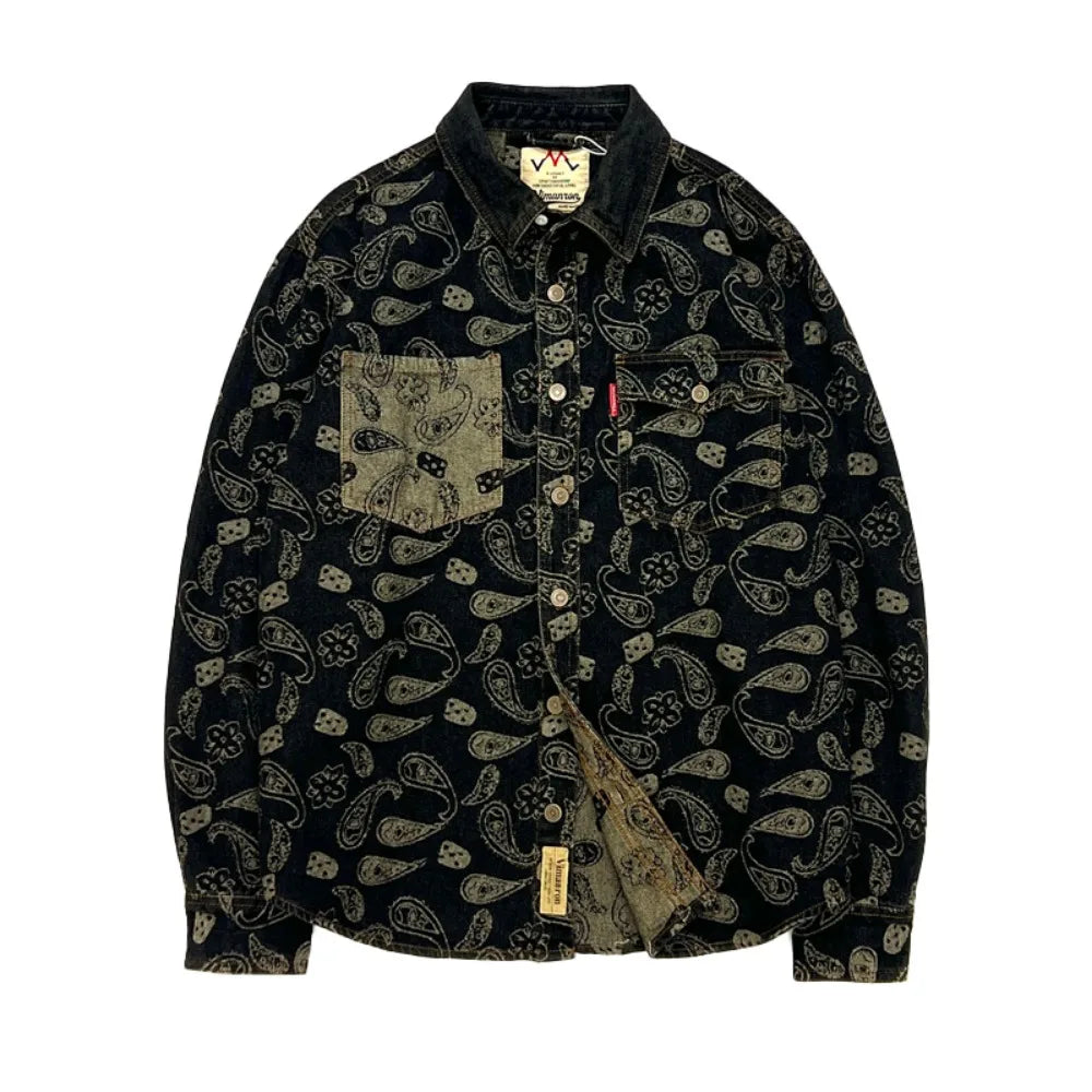 Paisley Pattern Retro Men's Denim Shirt