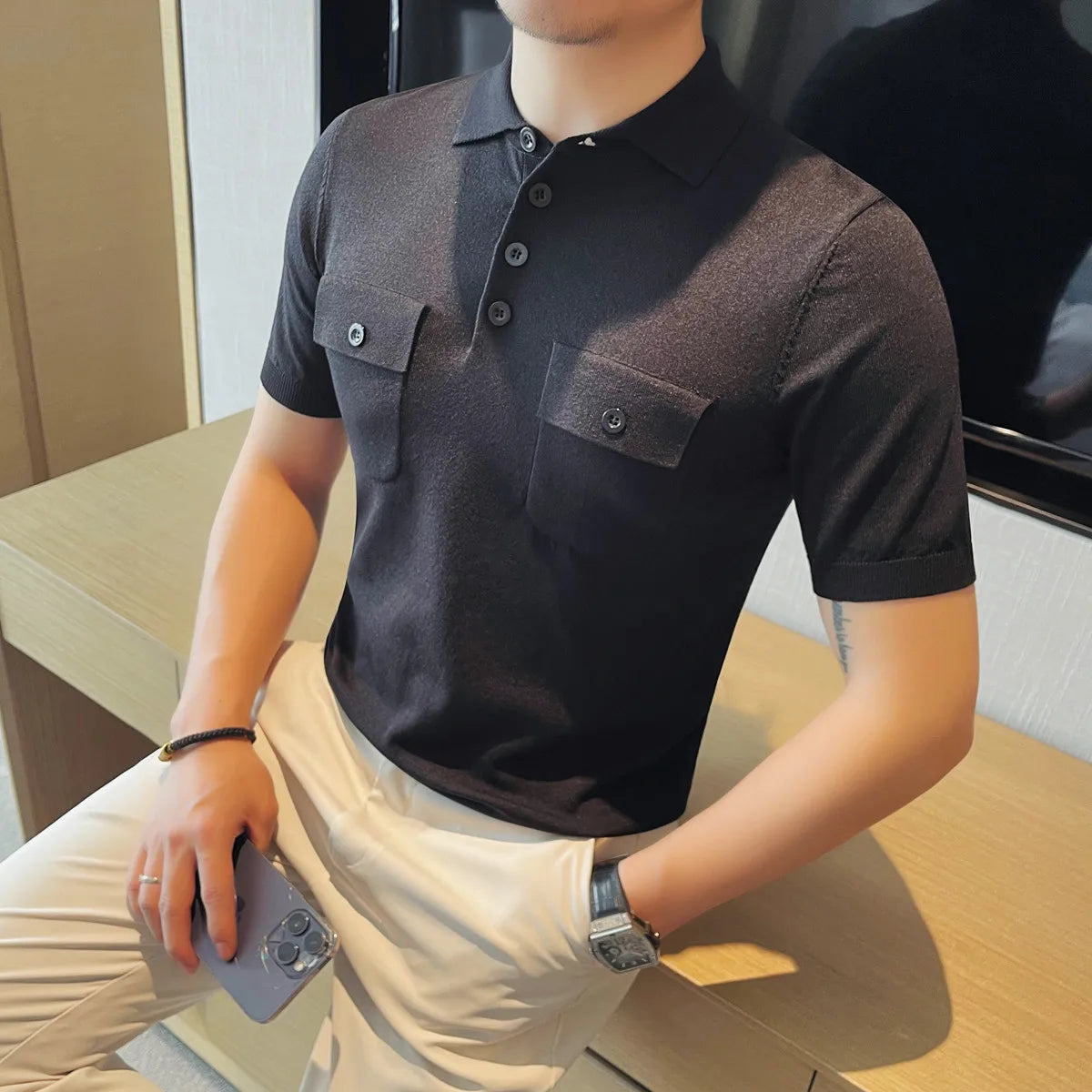 Double Pockets Slim Fit Polo Shirt