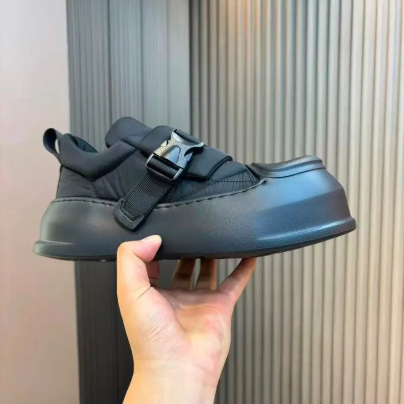 Thick-Soled Round-Toe Buckle Sneakers