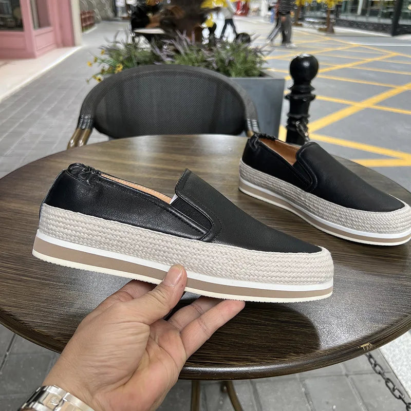 Solid Platform Leather Slip-On Sneakers