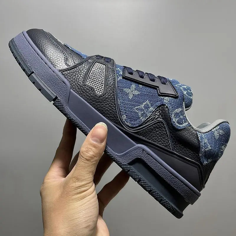Patchwork Blue Black Geometric Sneakers