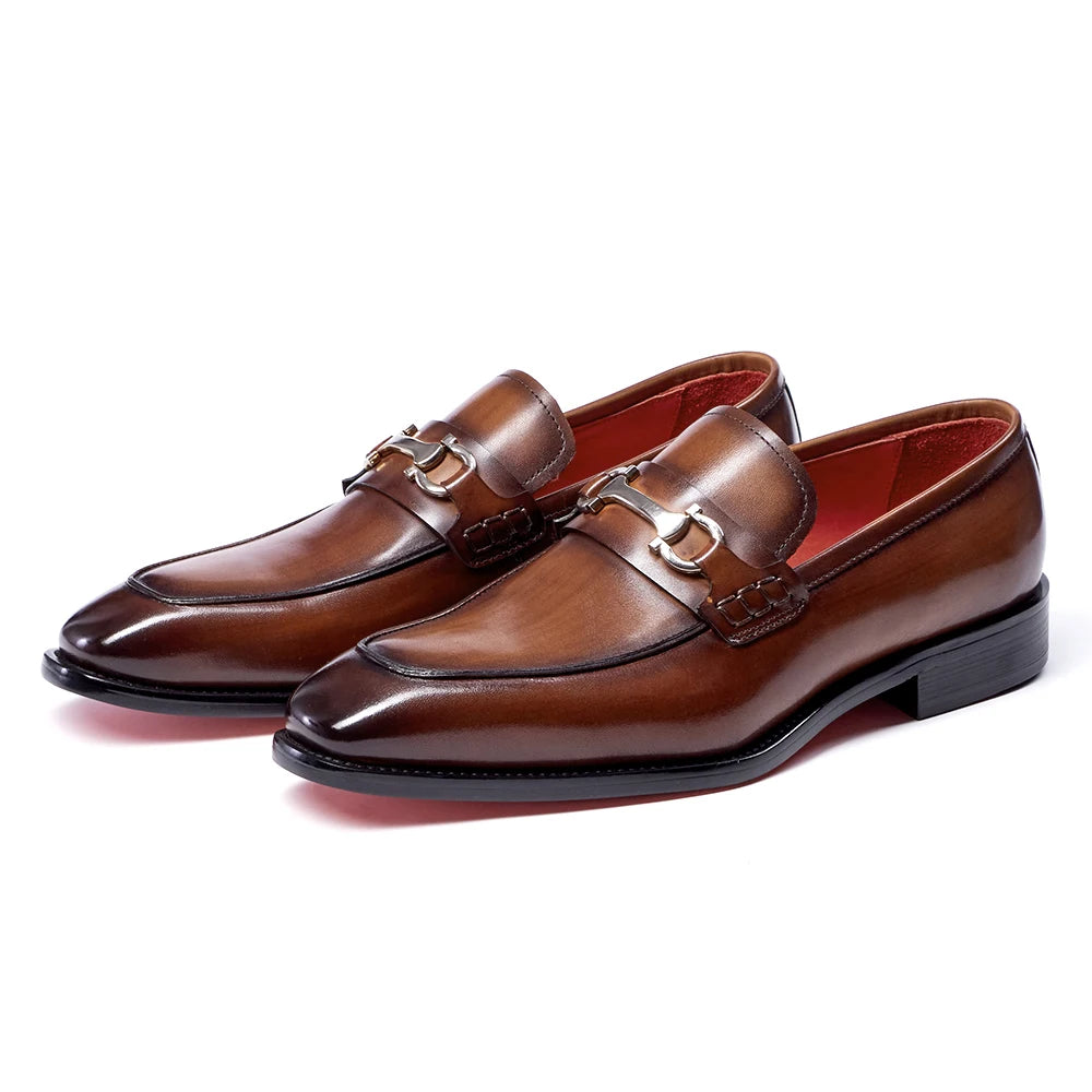 Metal Appliques Cowhide Leather Loafers