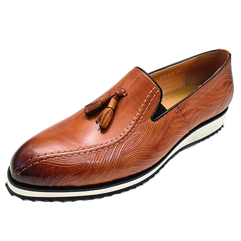 Heritage Embossed Tassel Leather Loafers