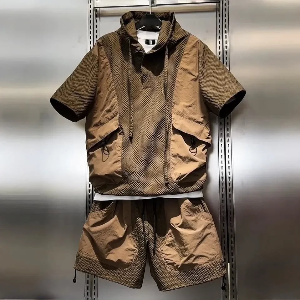 Textured Casual Short-Sleeved Shorts Set